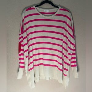 Mersea Amour Heart Elbow Patches Stripe Sweater One Size Pink Oversized coastal